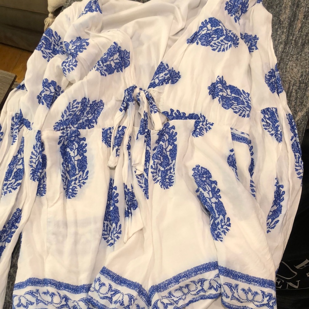White and blue tie romper